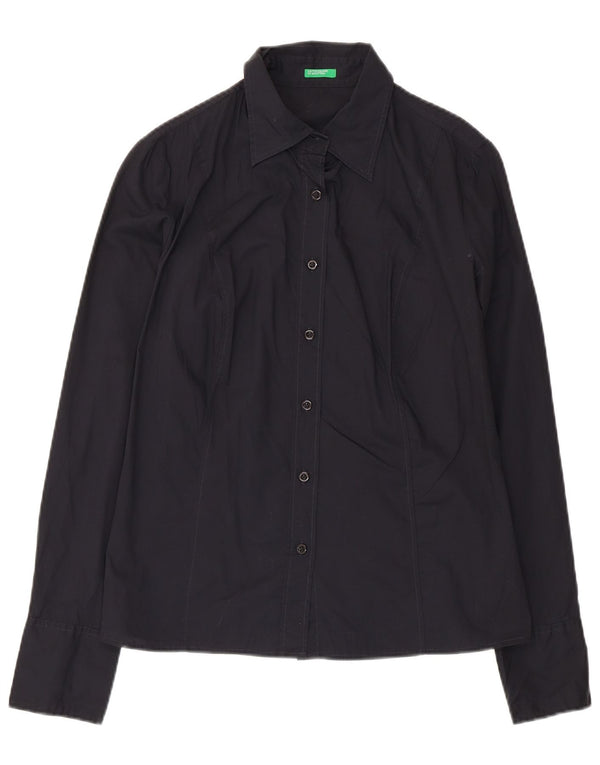 Benetton Damen-Hemd UK 14 Large aus schwarzer Baumwolle