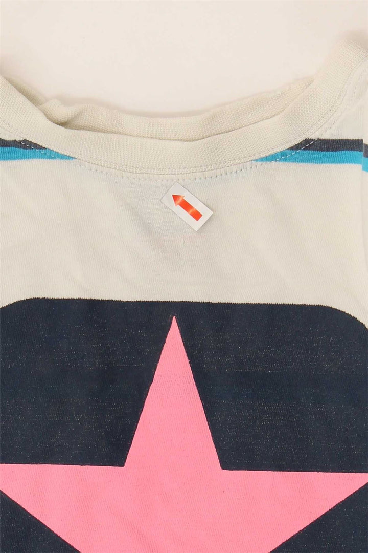 CONVERSE Womens Graphic T-Shirt Top UK 10 Small Off White Striped