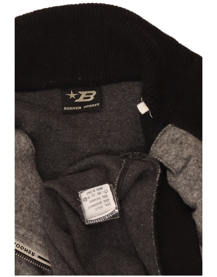 Bogner Herren-Pullover mit grafischem Reißverschluss am Hals, groß, graue Farbblock-Wolle