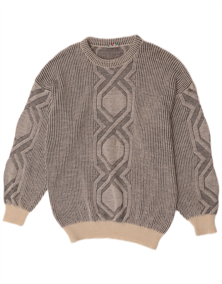 Nuova Moda Herren-Pullover mit Rundhalsausschnitt, mittelgraue geometrische Wolle