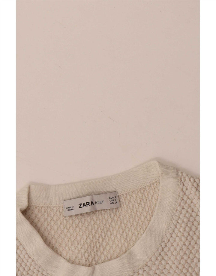 Zara Damen Crop Crew Neck Pullover Pullover UK 8 Small Weiß