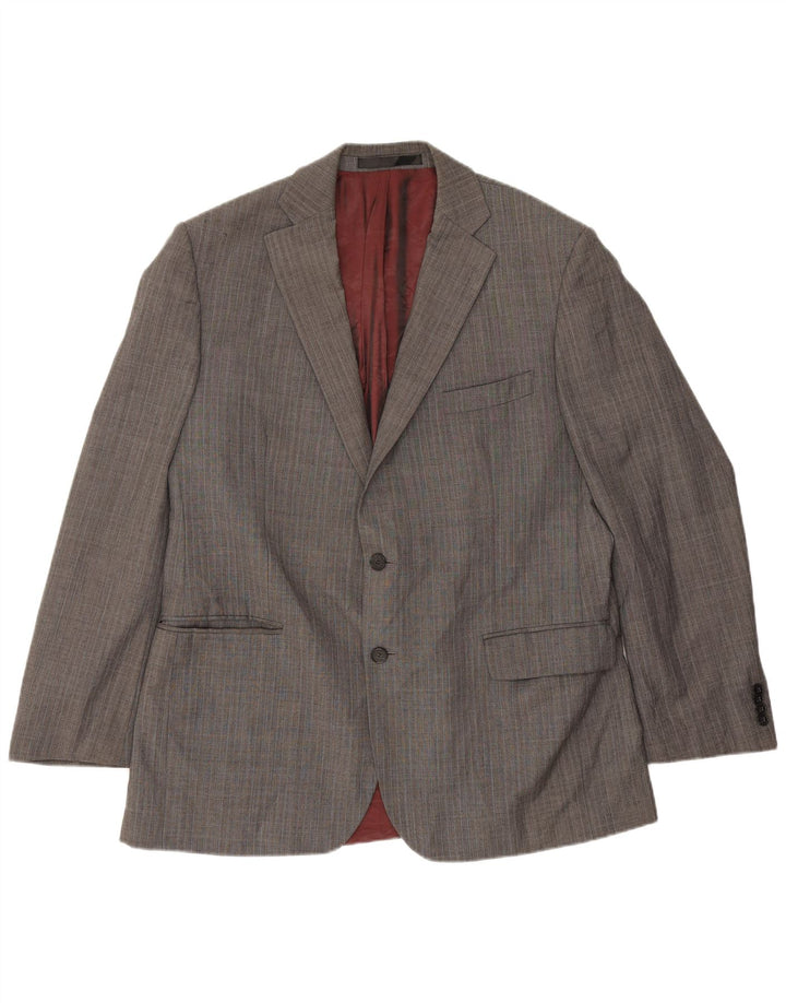 Marks & Spencer Herren-Blazer mit 2 Knöpfen, UK 44, XL, graue Wolle mit Fischgrätenmuster