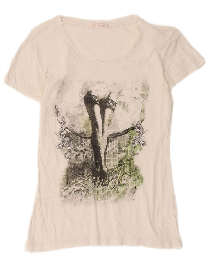 Liu Jo Damen Grafik-T-Shirt-Oberteil UK 12 Medium Weiß