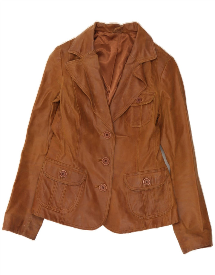 BAY Womens Leather Jacket UK 10 Small Brown Leather Vintage Bay and Second-Hand Bay from Messina Hembry 