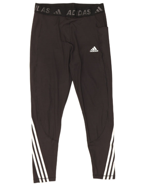 Adidas Damen Tech Fit Graphic Leggings UK 16/18 Large Schwarz gestreift