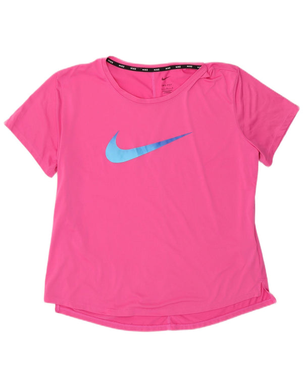 Nike Damen Dri Fit Graphic T-Shirt Top UK 16 Large Pink Polyester