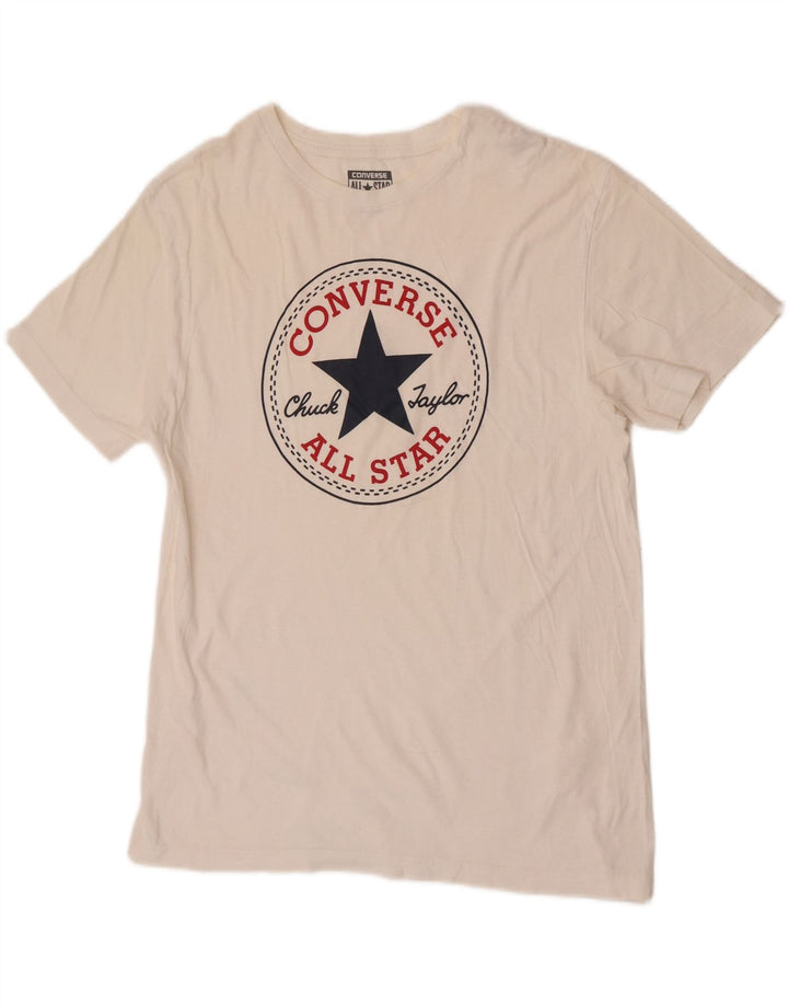 Converse Herren-T-Shirt mit Grafik, Größe S, cremefarbene Baumwolle
