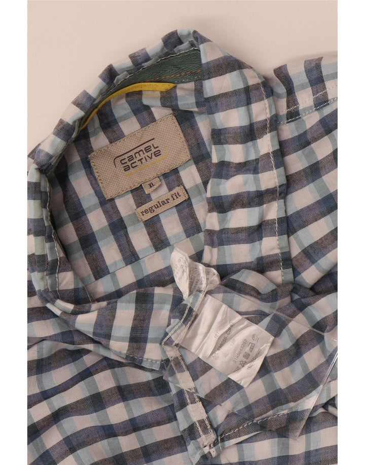 Camel Active Herren-Kurzarmhemd mit normaler Passform, XL, blau kariert, Baumwolle