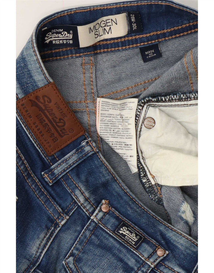 Superdry Damen Imogen Distressed Slim Jeans W28 L30 Blaue Baumwolle