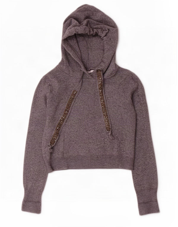 Zara Damen Crop Kapuzenpullover Pullover UK 10 Small Grau