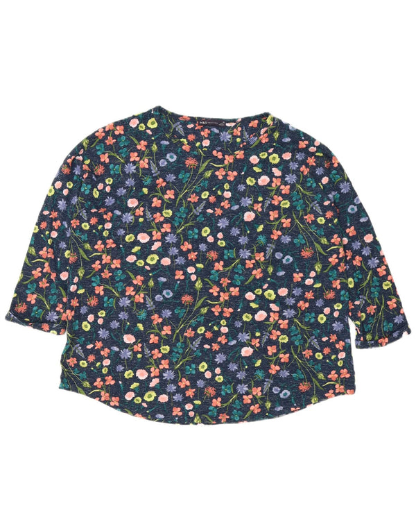 Marks & Spencer Damen-Top, 3/4-Ärmel, UK 22 3XL, Marineblau, Blumenmuster, Polyester