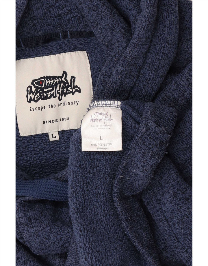 Weird Fish Herren-Kapuzenpullover mit Knopfkragen, groß, blau meliert, Polyester