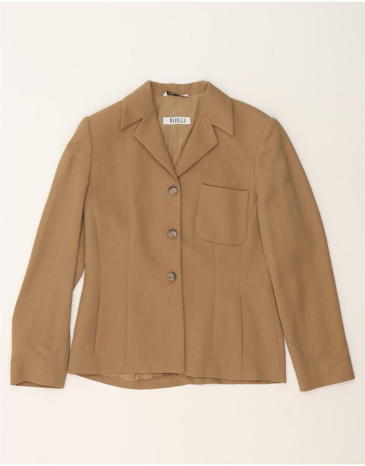 Marella Damen-Blazerjacke mit 3 Knöpfen, Größe S, Beige, Schurwolle, UK 10