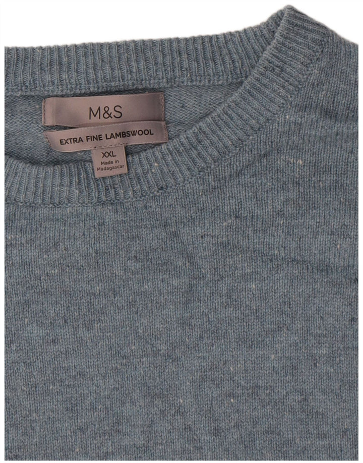 Marks & Spencer Herren-Pullover mit Rundhalsausschnitt, 2XL, blau gefleckte Lammwolle