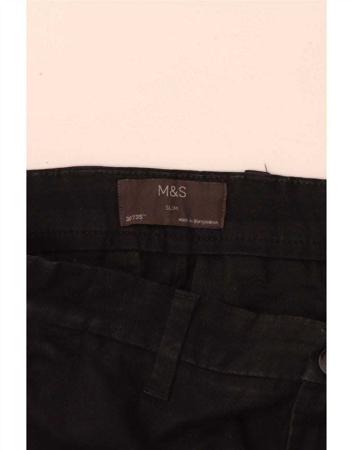 Marks & Spencer Slim Chino-Hose für Herren, W30 L35, schwarze Baumwolle