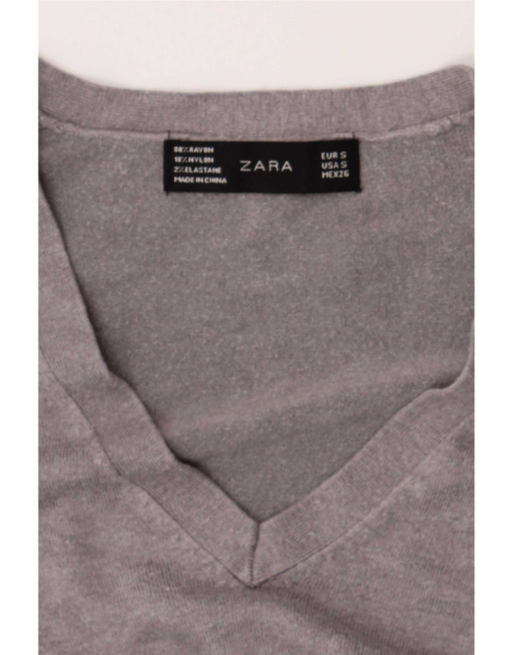 Zara Damen-Pullover mit V-Ausschnitt, Gr. 10, Größe S, Grau