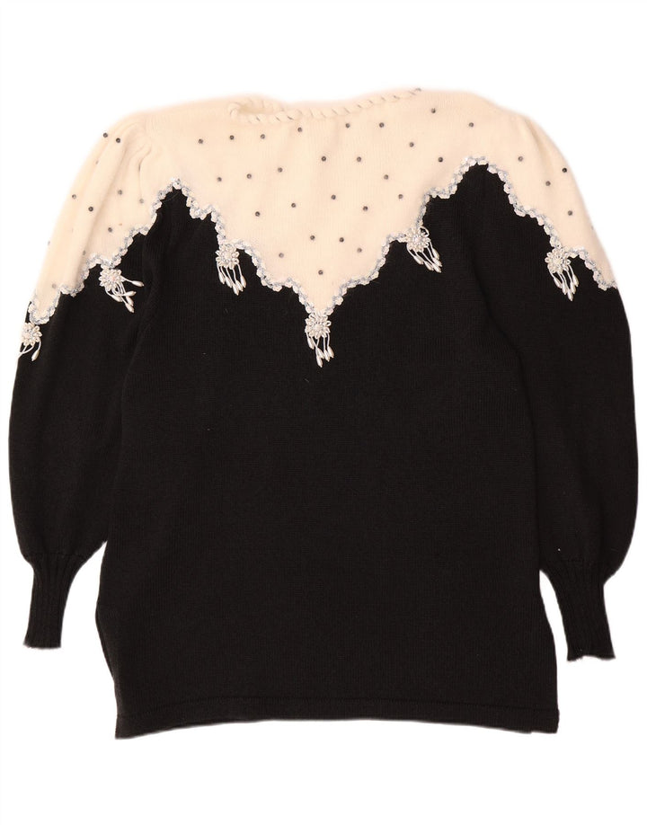 VINTAGE Damen-Pullover mit U-Boot-Ausschnitt, UK 14, Mittelschwarz, Farbblock