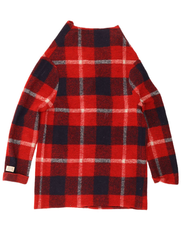 Woolrich Damen Longline-Cardigan-Pullover UK 10 Kleine rote karierte Wolle