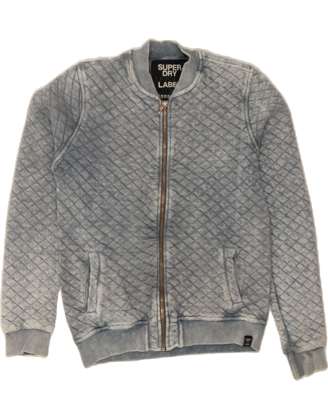 SUPERDRY Womens Bomber Jacket UK 6 XS Blue Argyle/Diamond Cotton Vintage Superdry and Second-Hand Superdry from Messina Hembry 