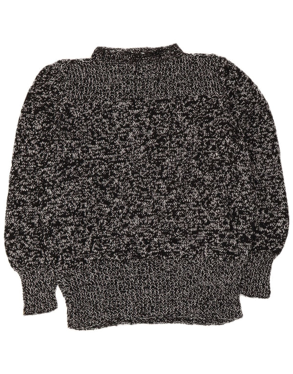 Vintage Damen Rollkragenpullover Pullover UK 14 Medium Schwarz meliert