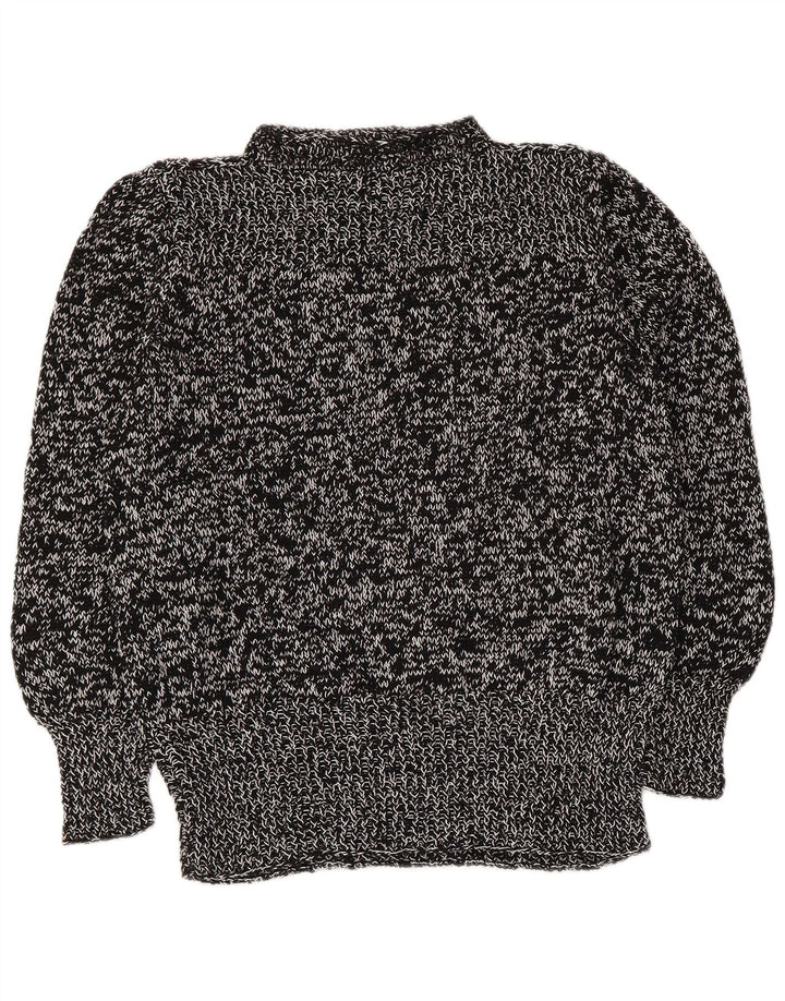 Vintage Damen Rollkragenpullover Pullover UK 14 Medium Schwarz meliert