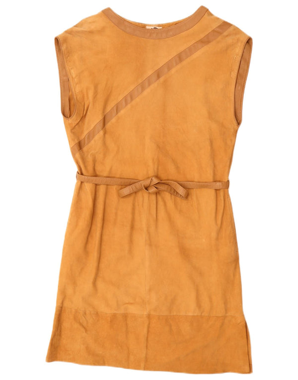 Vintage Damen Ärmelloses Wildleder-Basic-Kleid UK 12 Medium Beige