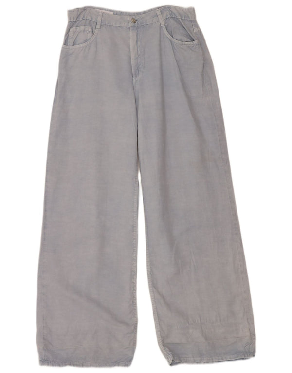 Zara Damen-Freizeithose mit weitem Bein, EU 40, Mittel W30 L32, blaues Leinen