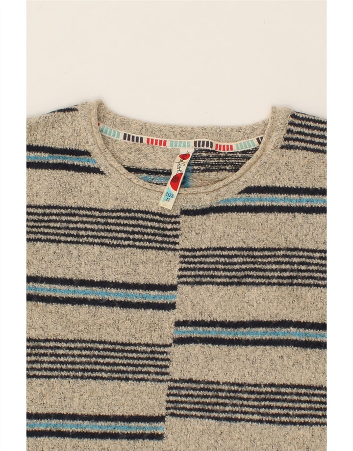 WEIRD FISH Womens Boat Neck Jumper Sweater UK 12 Medium Beige Striped Vintage Weird Fish and Second-Hand Weird Fish from Messina Hembry 