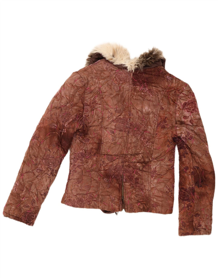 Vintage Damen Steppjacke UK 10 Small Brown Floral