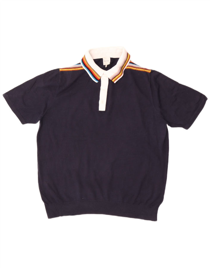 Paul Smith Herren Kurzarm-Polo-Pullover, mittelblau