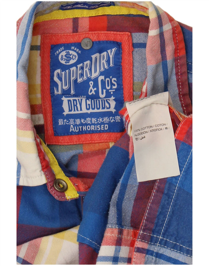 Superdry Damen Pullover-Flanellhemd UK 12 Mittelblau karierte Baumwolle