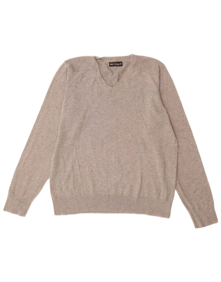 Marks & Spencer Damen Autograph V-Ausschnitt Pullover Pullover UK 14 Mittelgrau