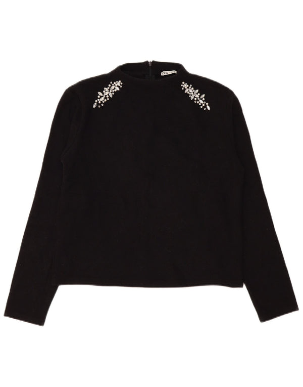Zara Damen Top Langarm UK 14 Medium Schwarz