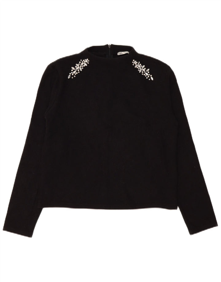 Zara Damen Top Langarm UK 14 Medium Schwarz