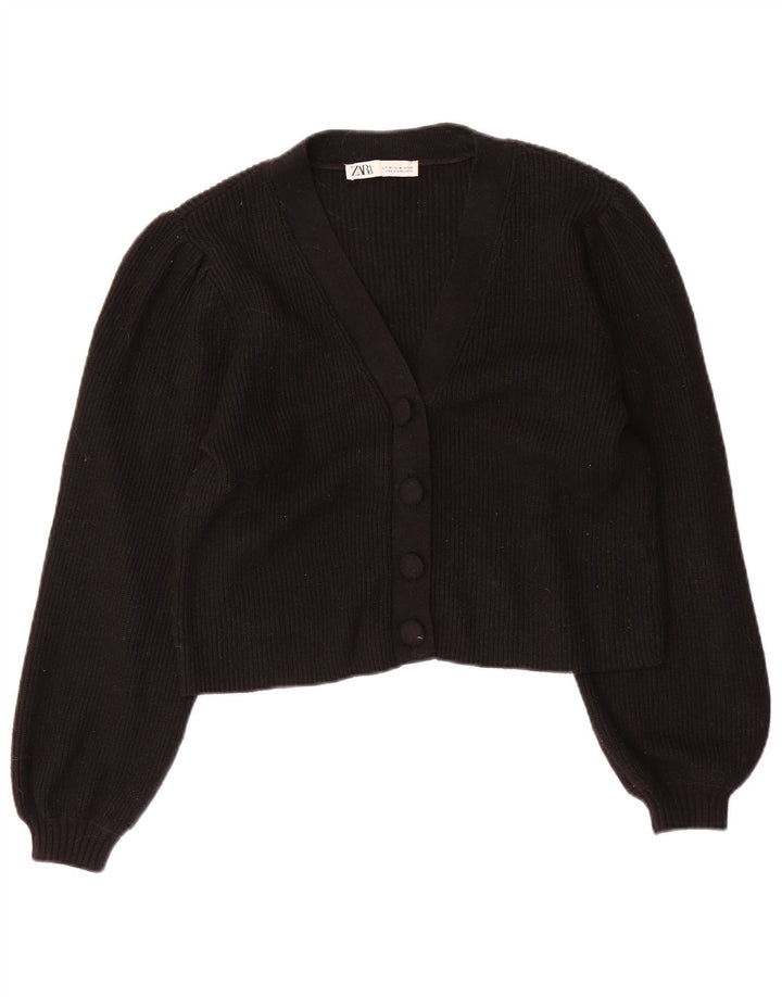 Zara Damen Crop Cardigan Pullover UK 12 Mittelschwarze Viskose