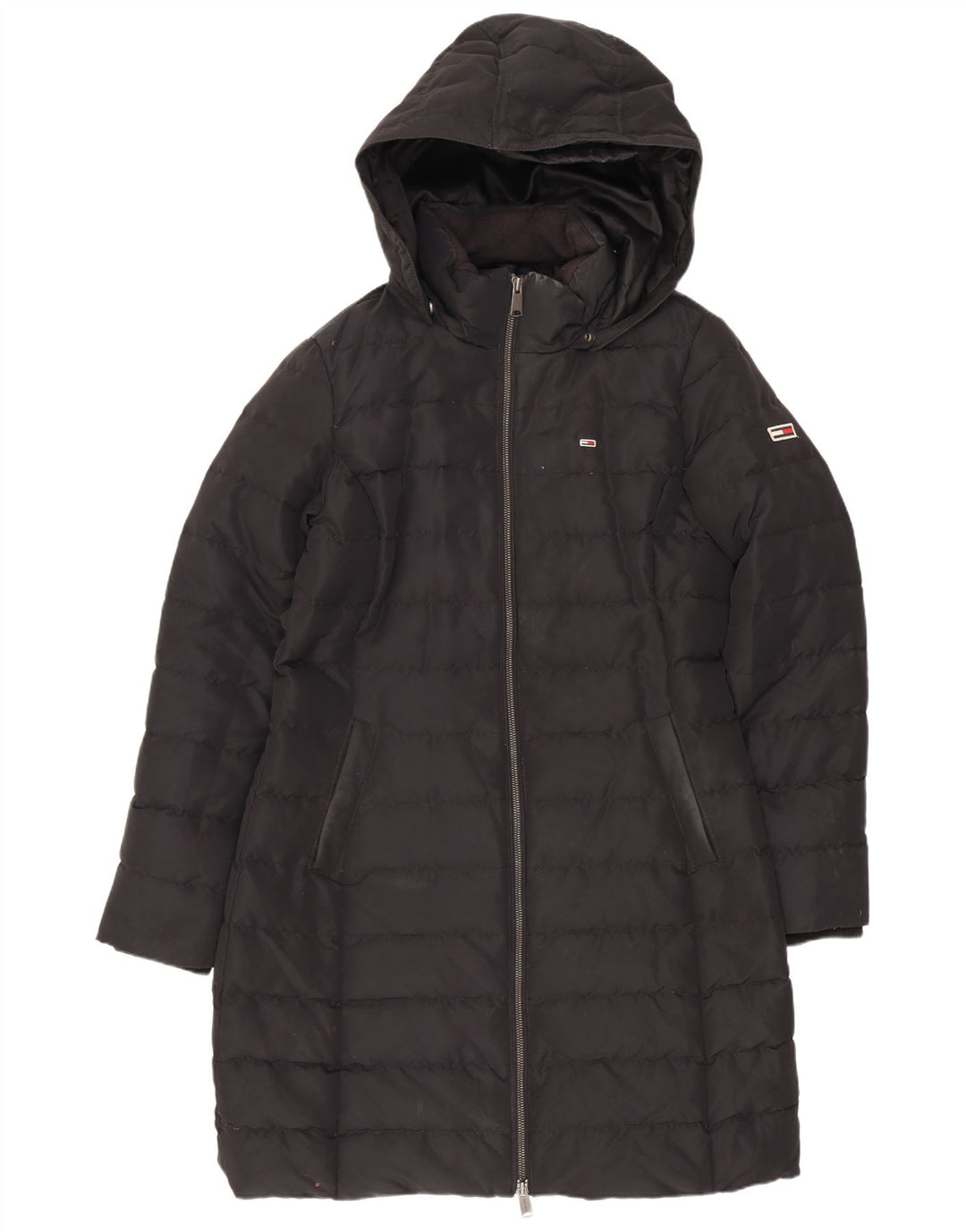 Tommy Hilfiger Wattierter Damenmantel mit Kapuze, UK 14, Mittelschwarz, Polyester