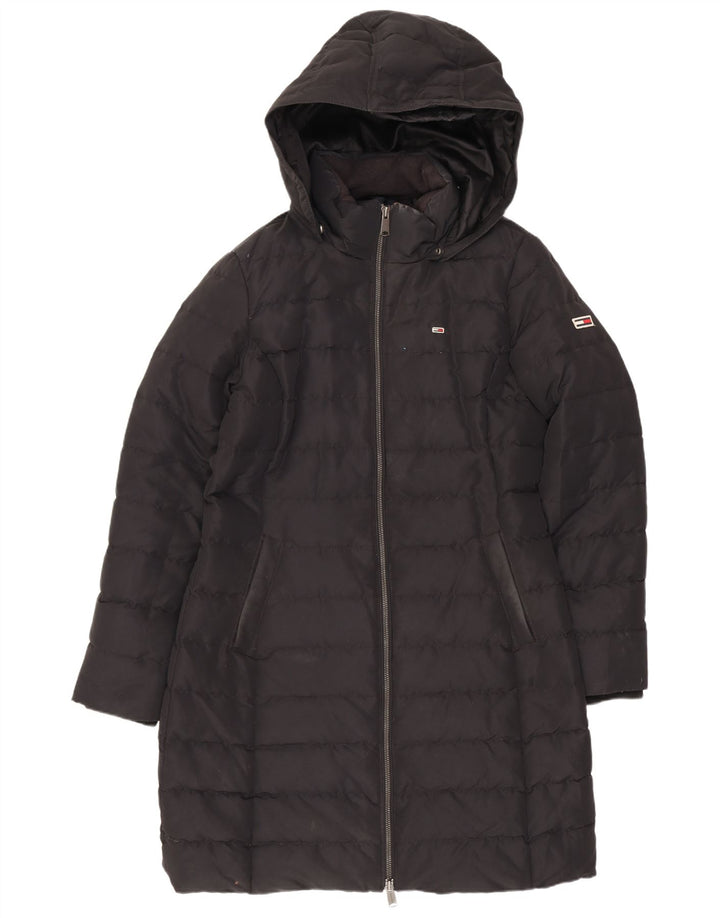 Tommy Hilfiger Wattierter Damenmantel mit Kapuze, UK 14, Mittelschwarz, Polyester