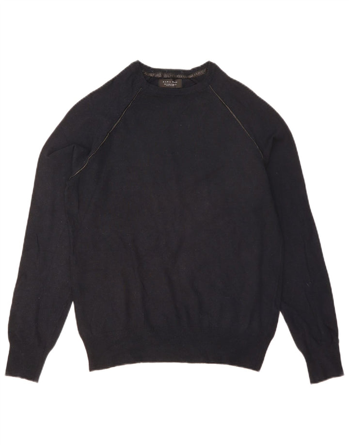 ZARA Herren-Pullover mit Rundhalsausschnitt, Größe S, marineblaue Viskose