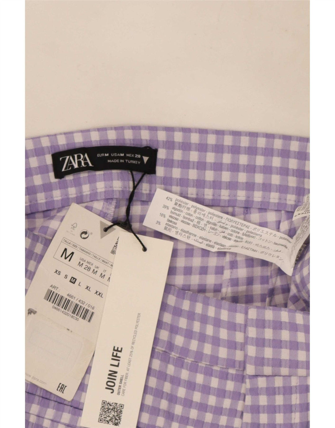 Zara Damen Bootcut-Hose, mittelgroß, W28, L25, lila Gingham