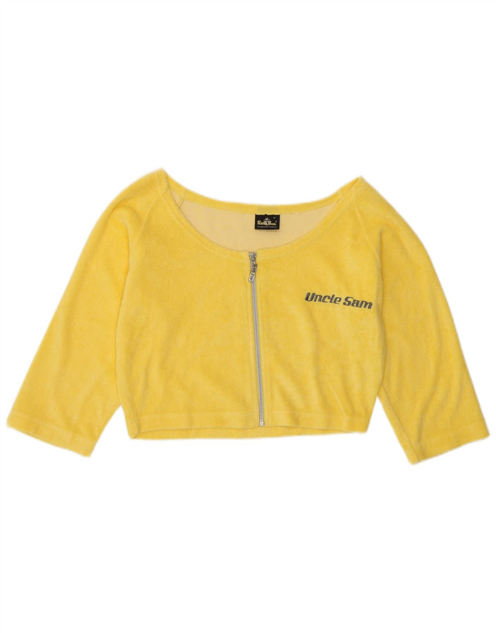 Uncle Sam Womens 3/4 Sleeve Crop Top UK 12 Mittelgelbe Baumwolle