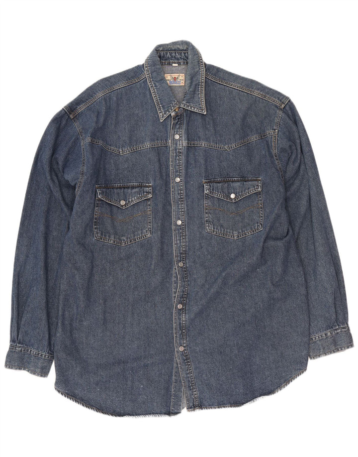 Vintage Herren-Jeanshemd aus mittlerer marineblauer Baumwolle