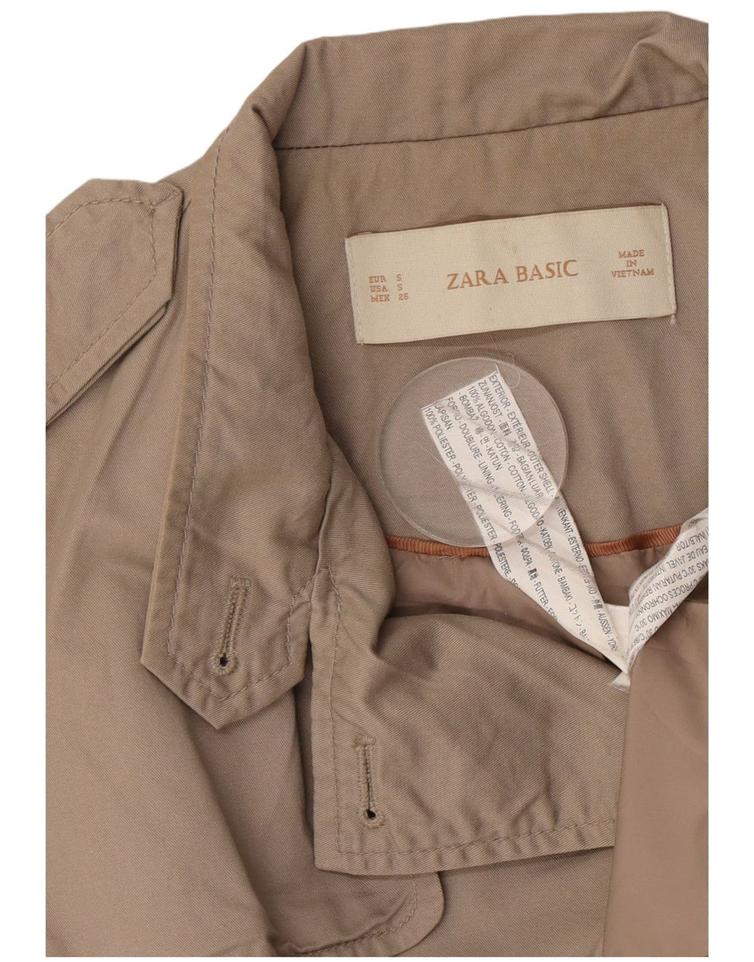 Zara Damen Trenchcoat UK 10 Small Beige Baumwolle