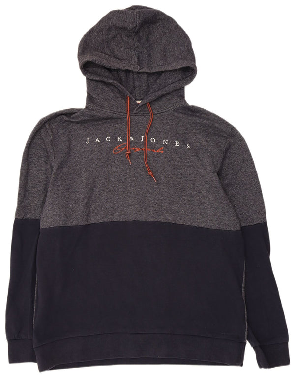 Jack & Jones Herren-Kapuzenpullover mit Grafik, 2XL, graue Farbblock-Baumwolle