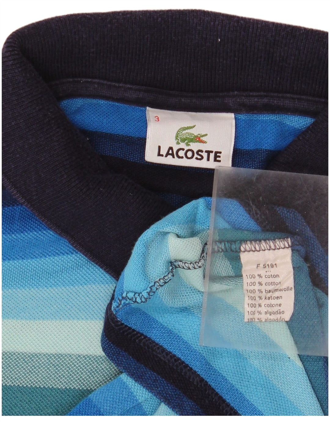 Lacoste Herren-Poloshirt, Größe 3, klein, blau gestreift, Baumwolle