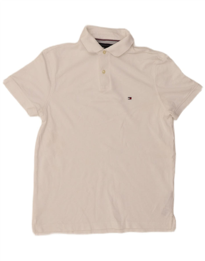 TOMMY HILFIGER Herren-Poloshirt mit normaler Passform, Größe S, weiße Baumwolle
