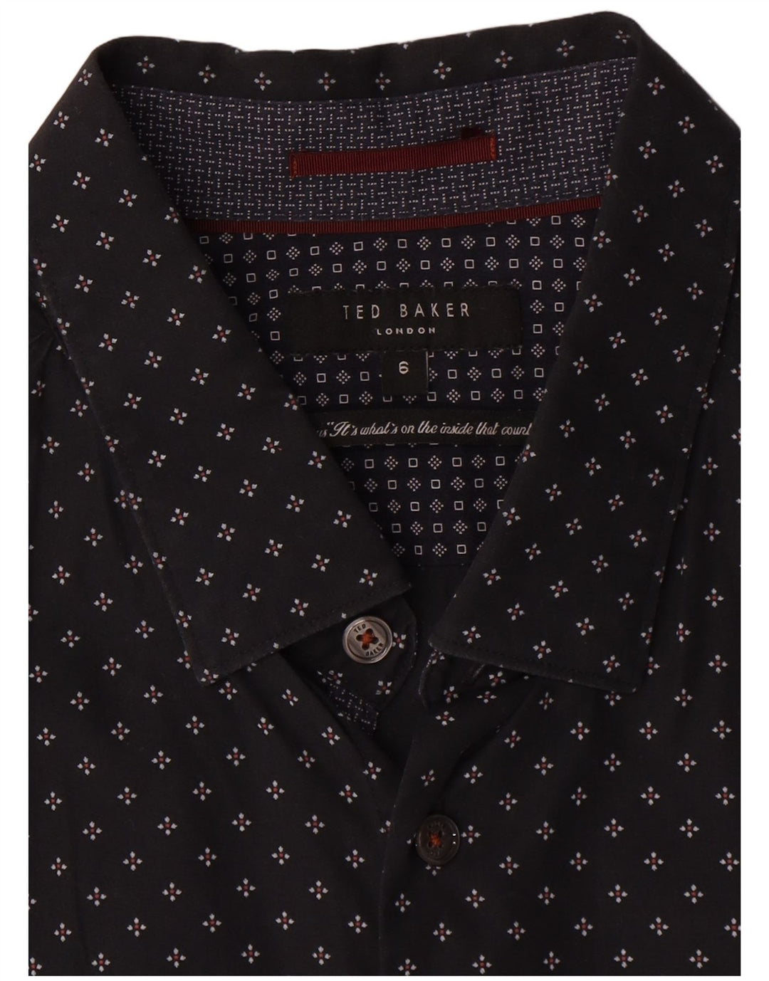 Ted Baker Herrenhemd Größe 6 2XL Schwarze geometrische Baumwolle