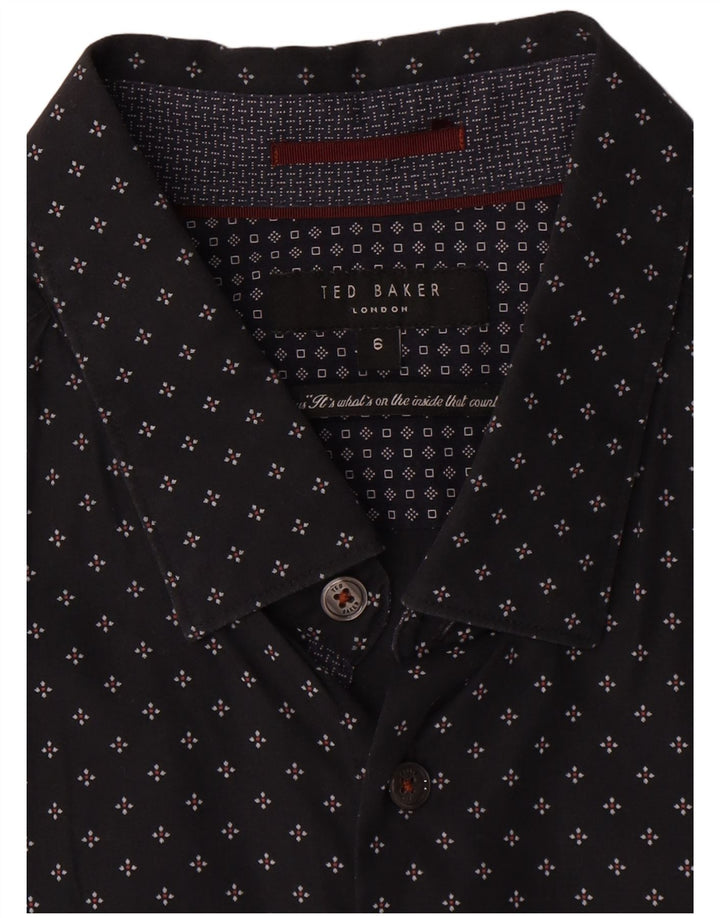 Ted Baker Herrenhemd Größe 6 2XL Schwarze geometrische Baumwolle