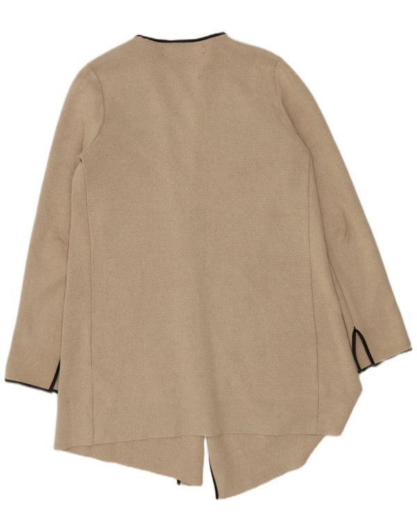 Zara Womens Longline Open Cardigan Sweater UK 10 Small Beige Cotton