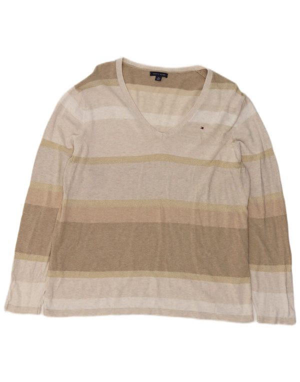 Tommy Hilfiger Damen Top Langarm UK 18 XL Beige gestreift Baumwolle