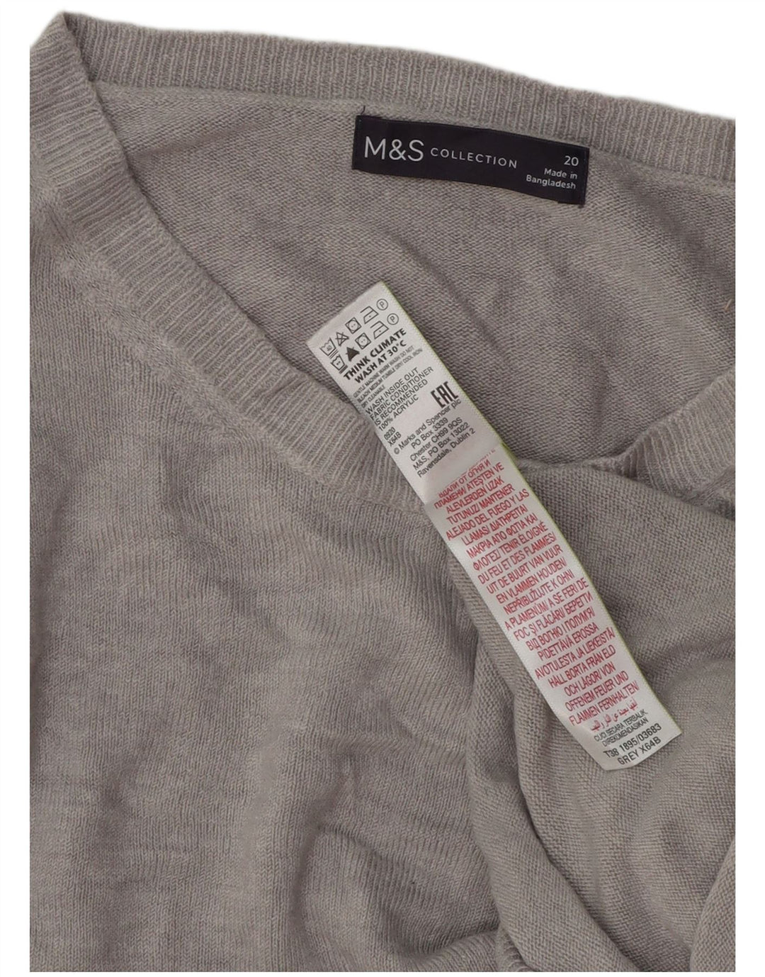 Marks & Spencer Damen-Pullover mit U-Boot-Ausschnitt, UK 20 2XL, graues Acryl
